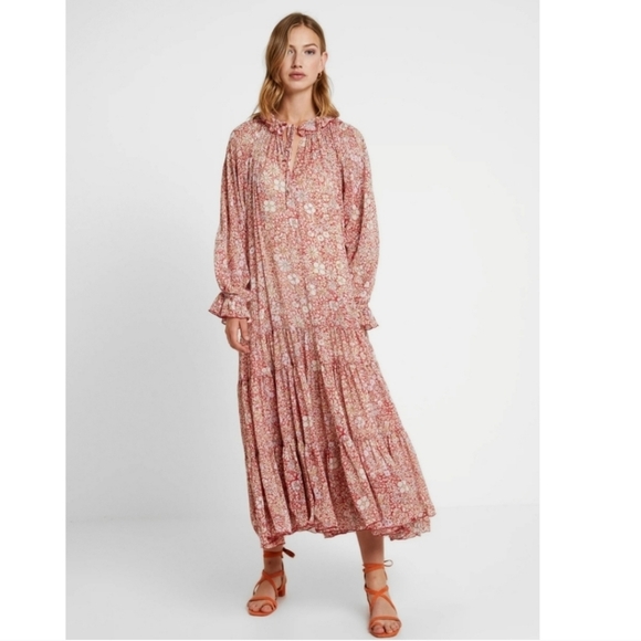 Free People Feeling Groovy Maxi Dress Red Combo M - Picture 1 of 15
